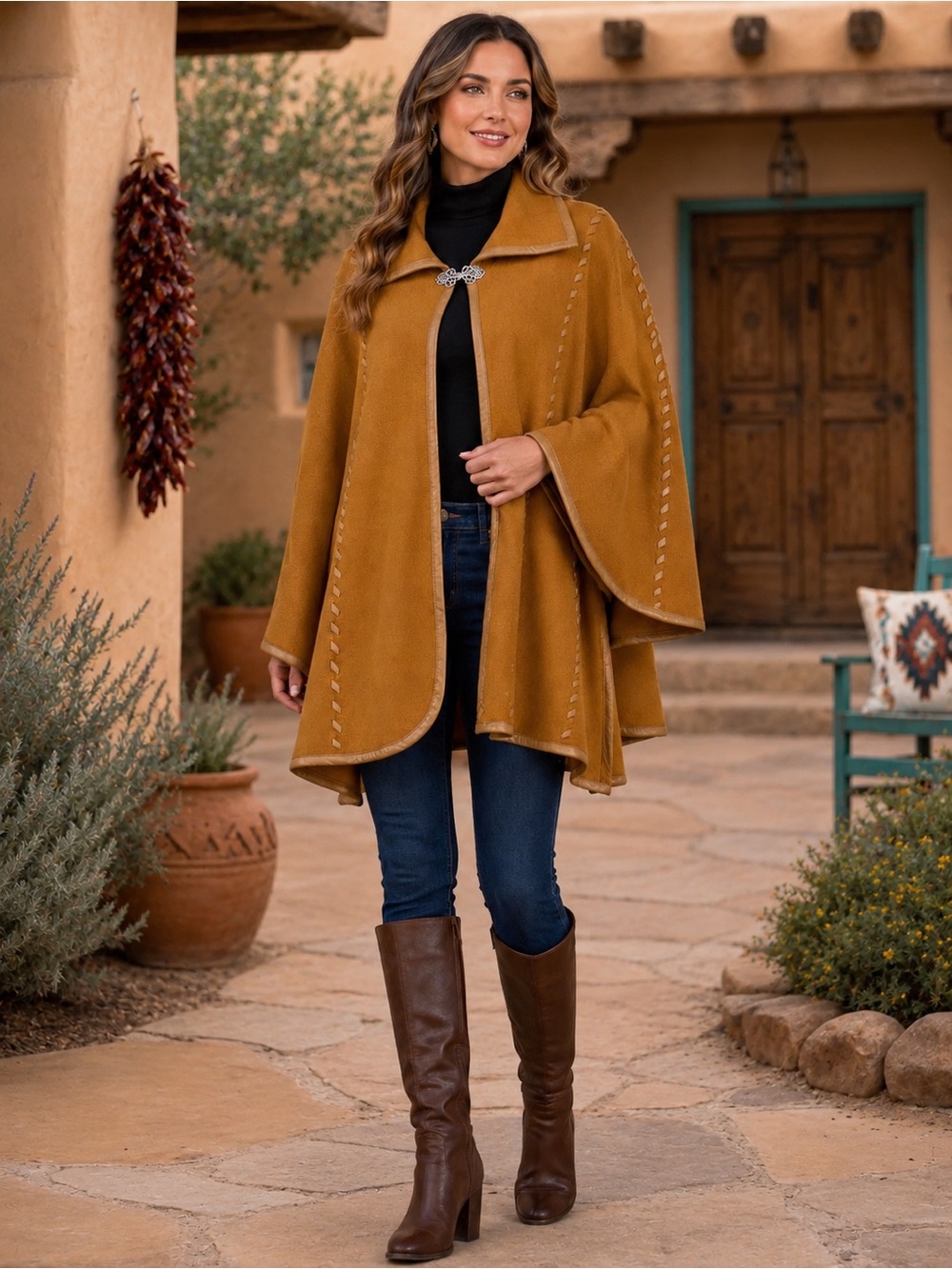 Patricia Nash Hand-Laced Cape Caramel Brown Whipstitch Clasp SZ SMALL-LARGE NWT